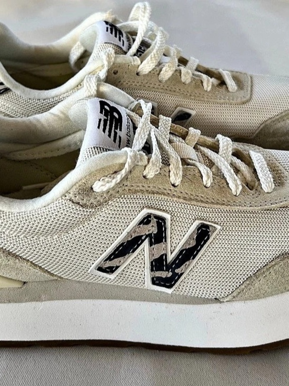 New Balance 574 Platform Animal Print Zebra Sneakers Cream & White US 8 W